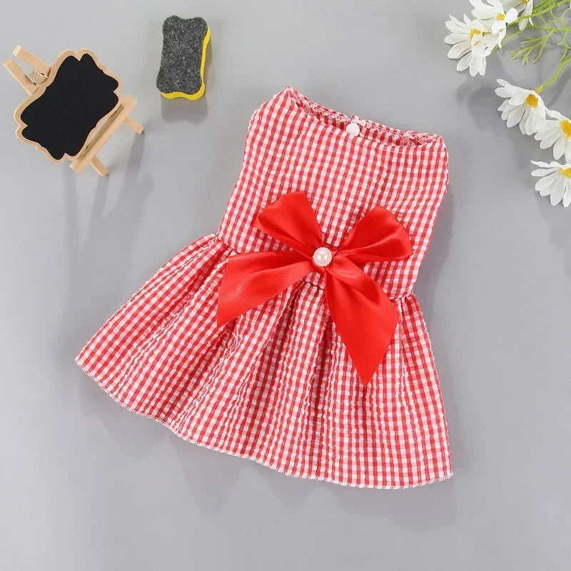 Princess-Style Summer Dog Dress with Bow for Small Breeds