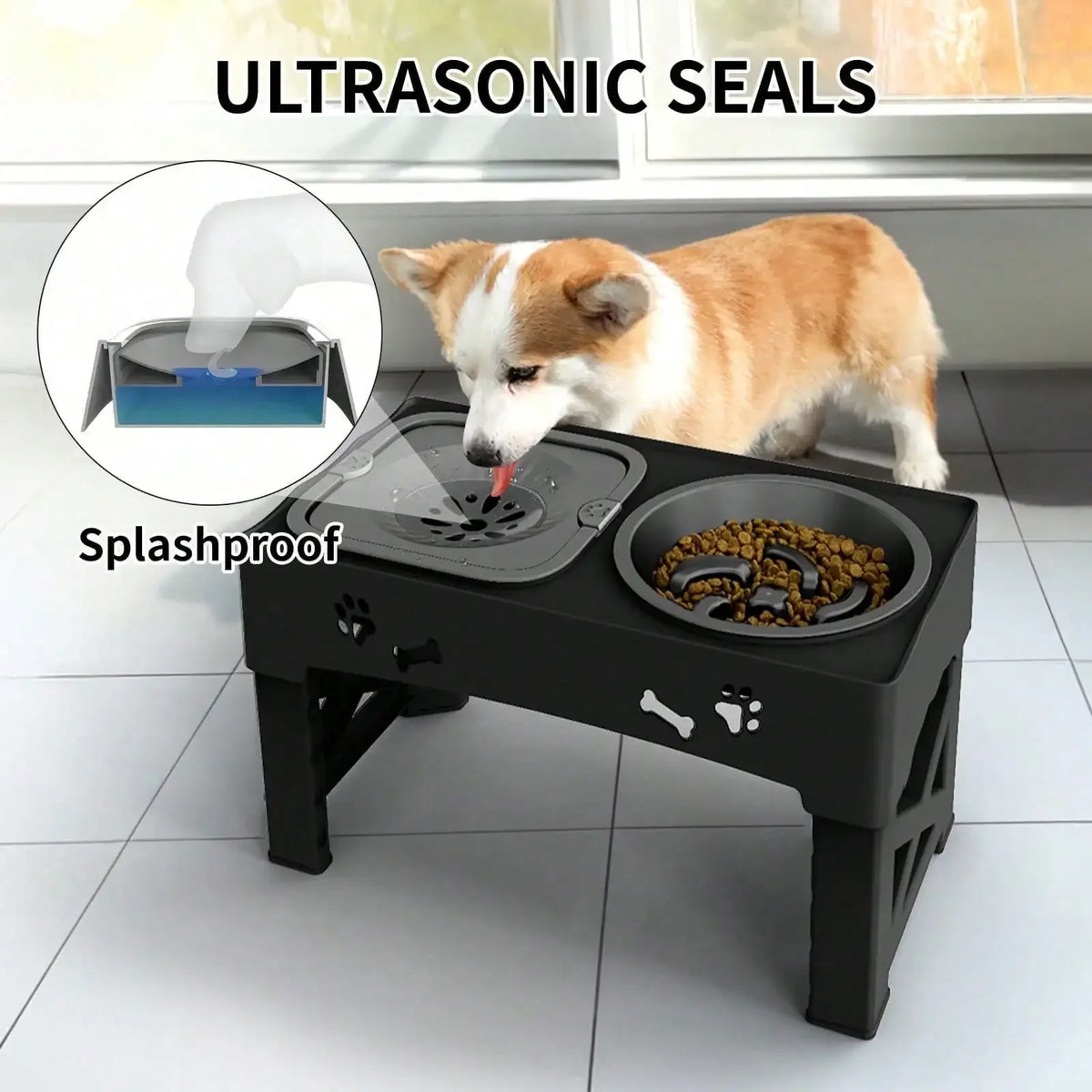 Adjustable Raised Dog Bowl Stand with Anti-Slip Feet