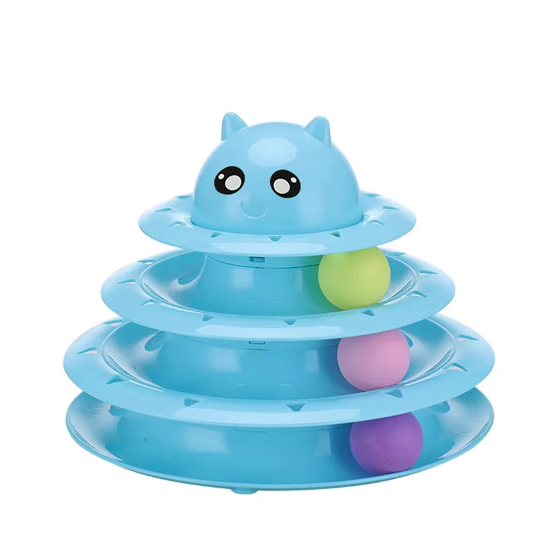 Interactive 3-Tier Cat Turntable Toy with Balls and Scratching Surface