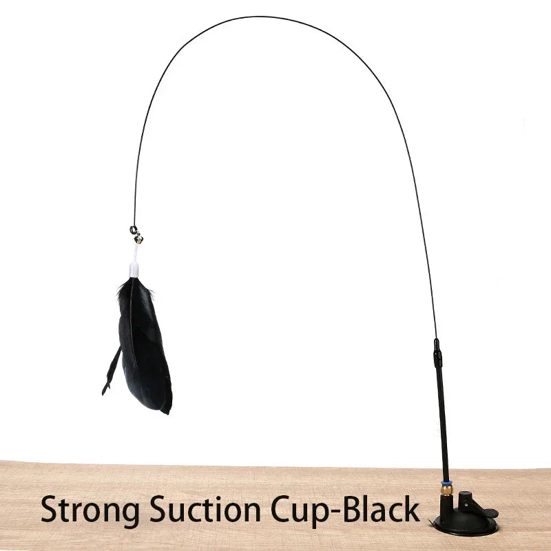 Suction Cup Cat Teaser Wand with Feather Toy and Bell