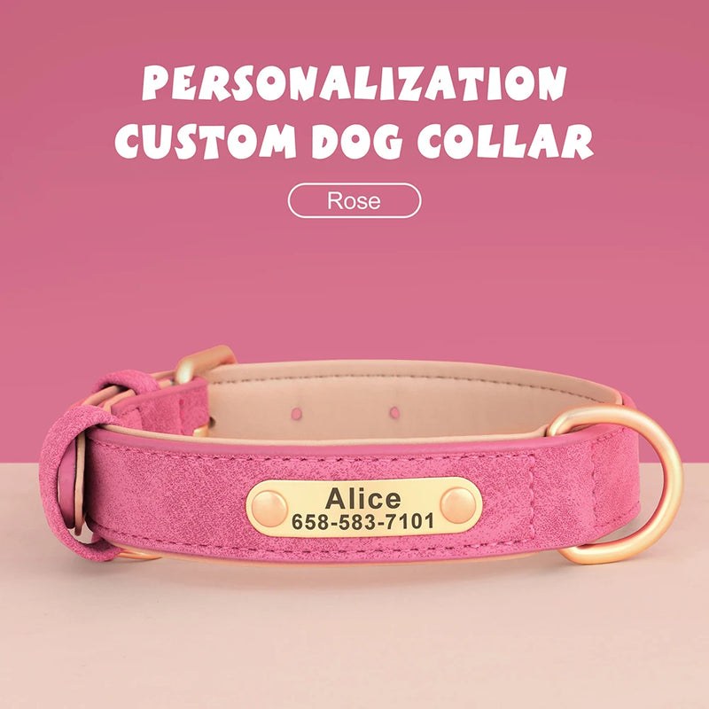 Personalisiertes Leder-Hundehalsband mit graviertem ID-Tag