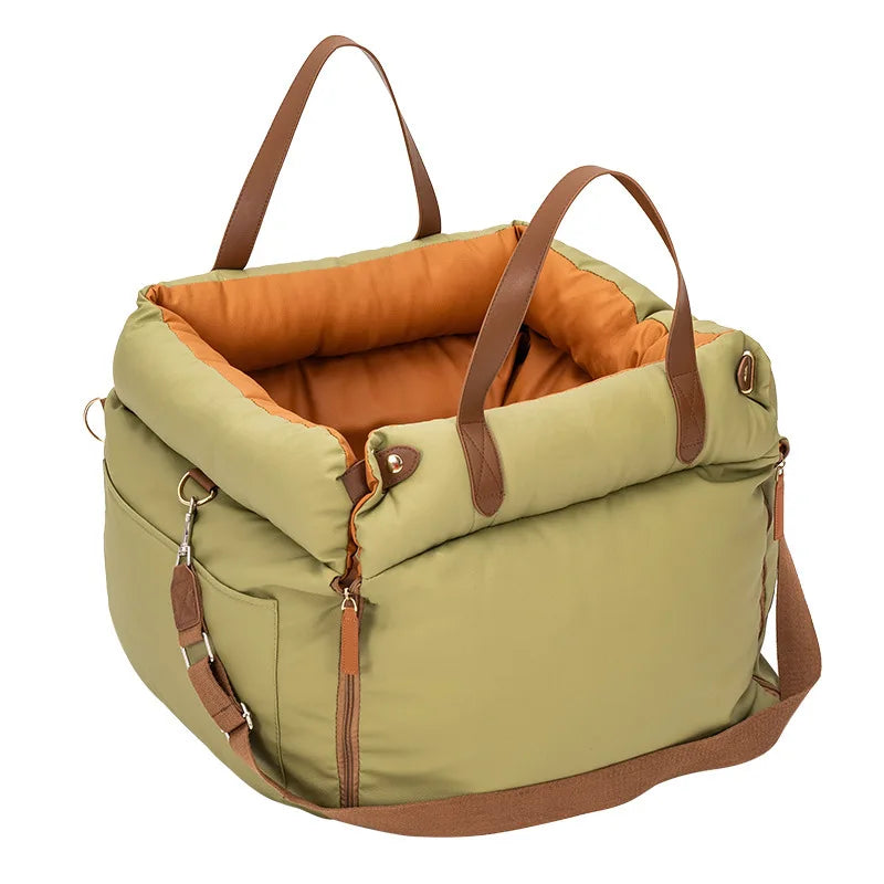 Dog Car Seat with Safety Belt – Non-Slip, Washable Travel Bed for Small Dogs