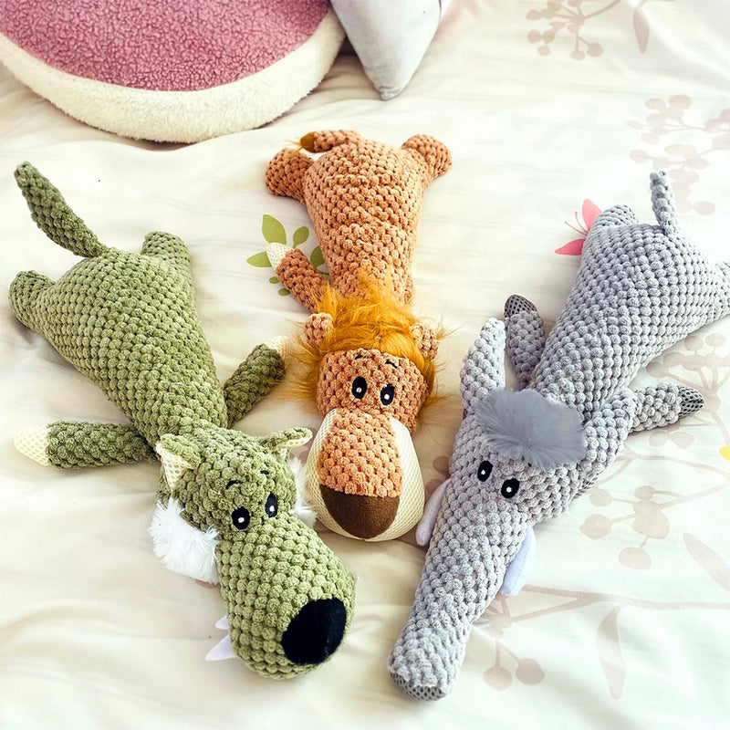 Bite-Resistant Plush Dog Toy Lion Wolf Elephant Squeaky