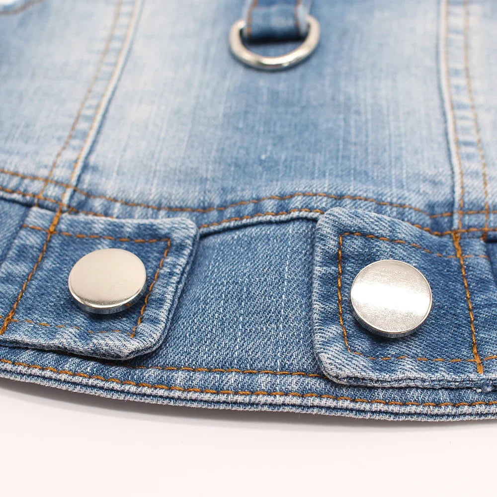 Classic Denim Dog Jacket with Harness and Leash Ring