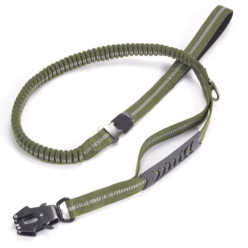 Reflective Bungee Dog Leash with Car Seatbelt Attachment for Large Dogs