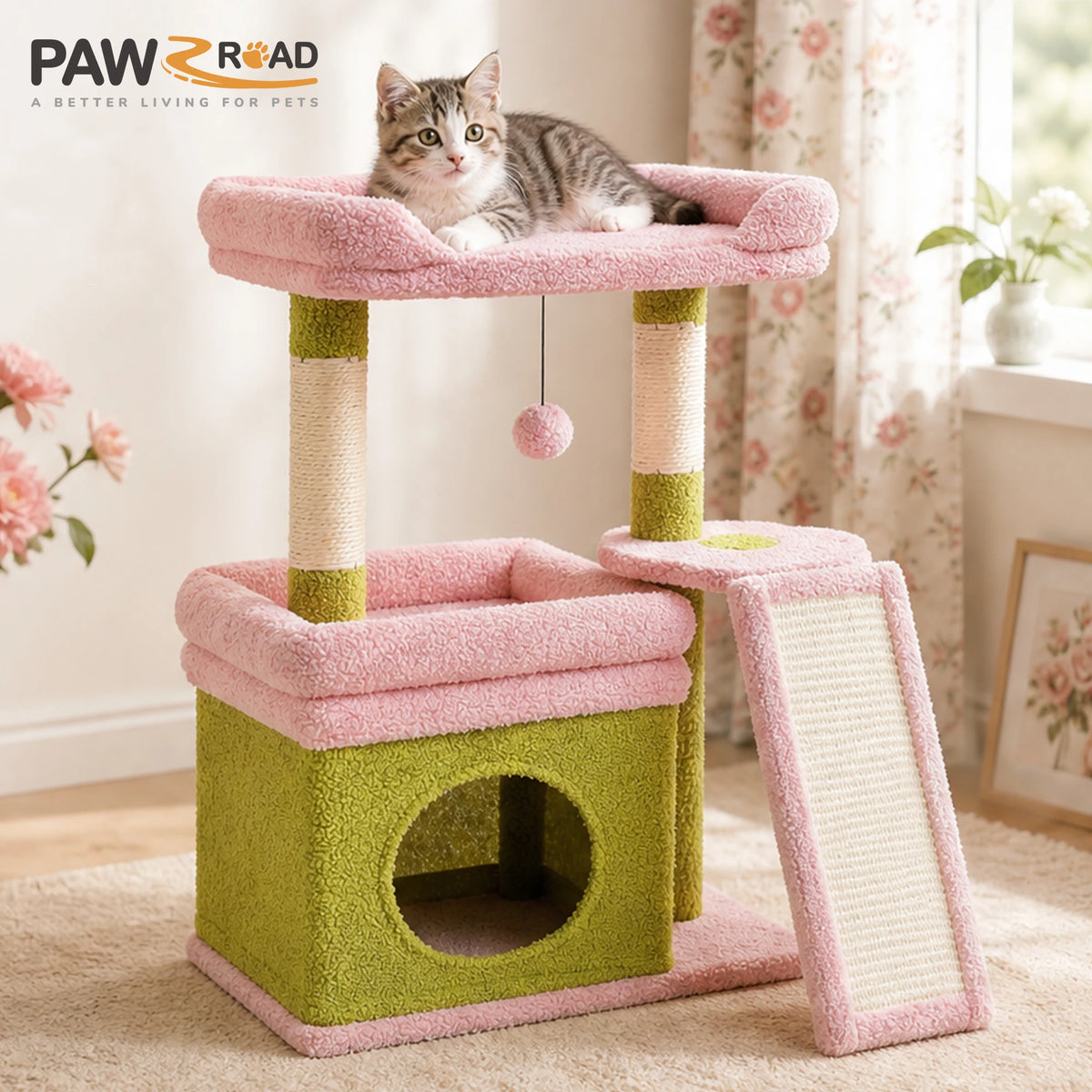 Compact Cat Tree Tower with Sisal Scratching Posts and Cozy Perches