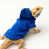 A bearded dragon costume featuring a blue hooded shirt and tan body.
