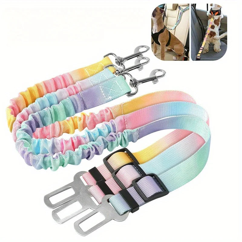 Adjustable Dog Car Safety Seat Belt with Elastic Bungee Buffer
