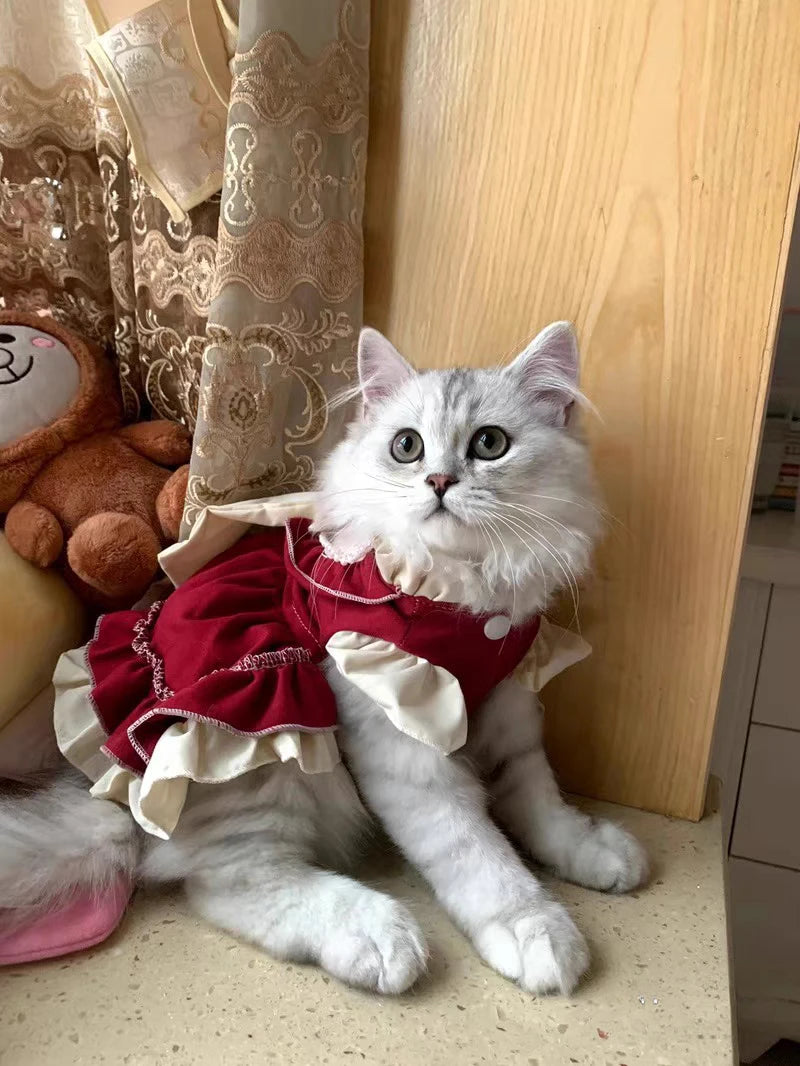 Elegant Cotton Pet Dress with Bow for Small Dogs and Cats
