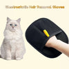 A black electrostatic hair removal glove is shown being used on a cat.