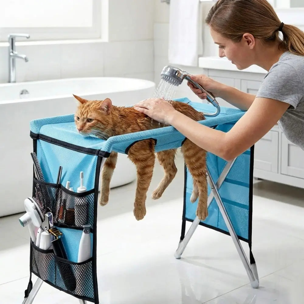 Foldable Pet Grooming Hammock with Quick-Dry Mesh
