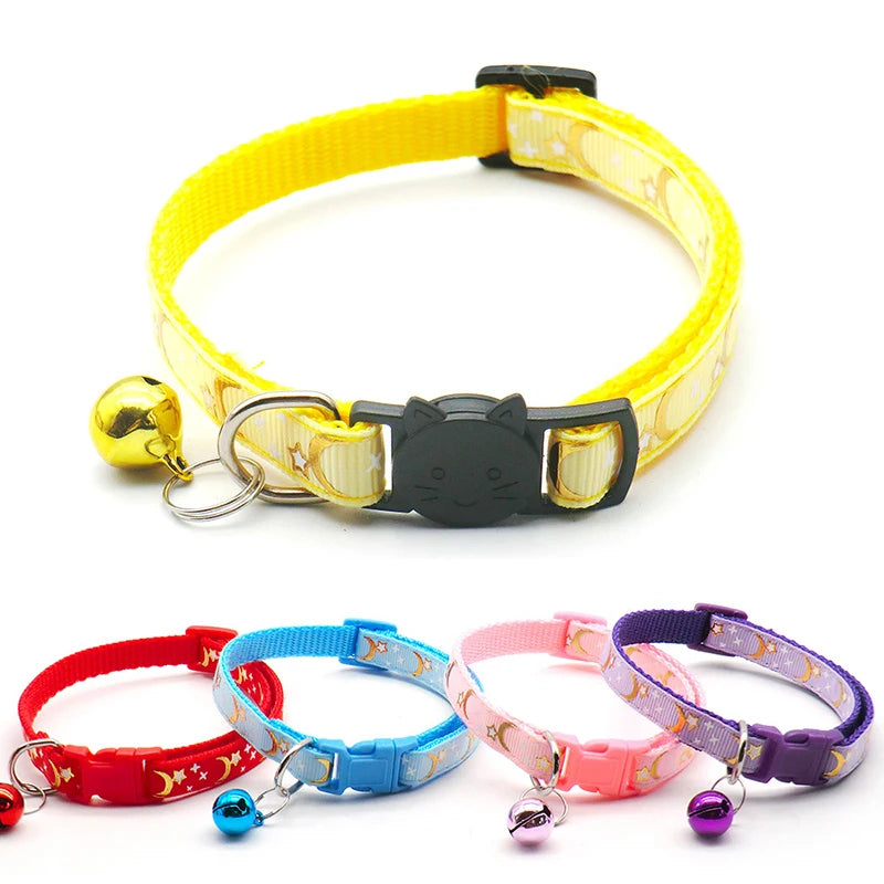Reflective Star and Moon Cat Collar with Bell
