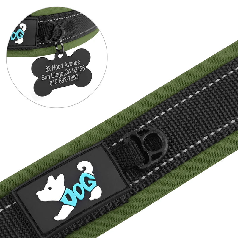 Reflektierendes personalisiertes Hundehalsband mit graviertem Anhänger
