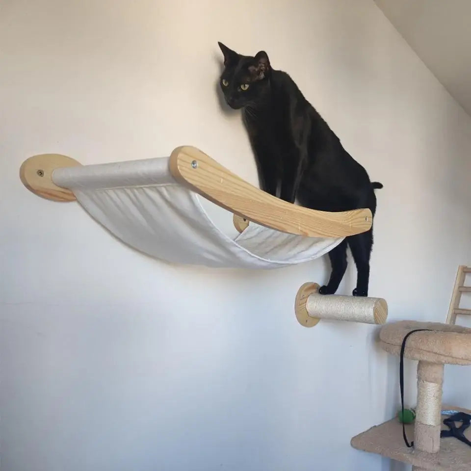 Wall-Mounted Cat Climbing Shelf Set with Hammock and Scratching Posts