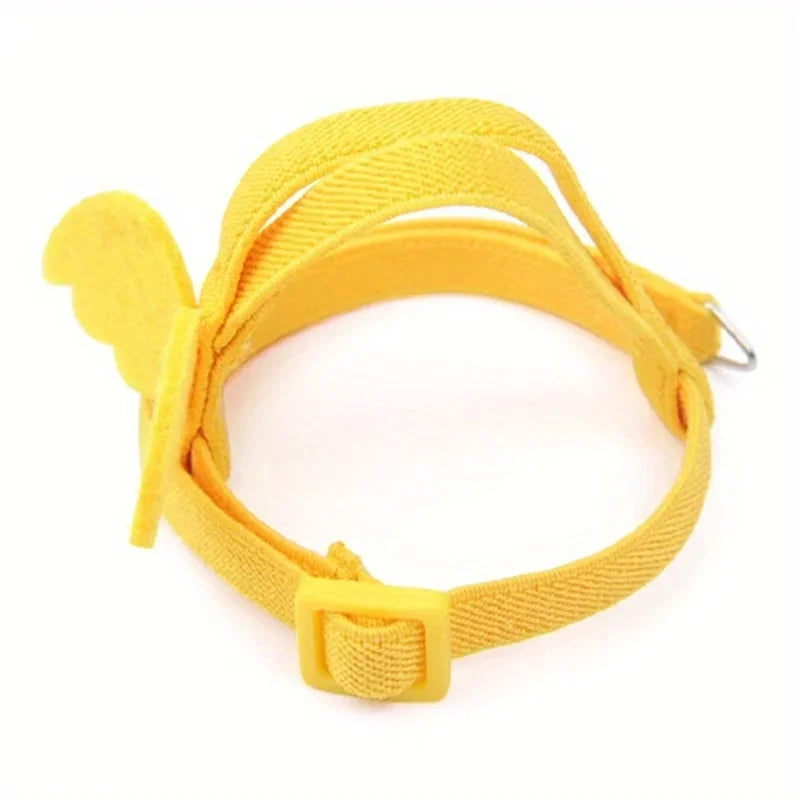 Yellow ultra-light parrot flying harness with a buckle and strap