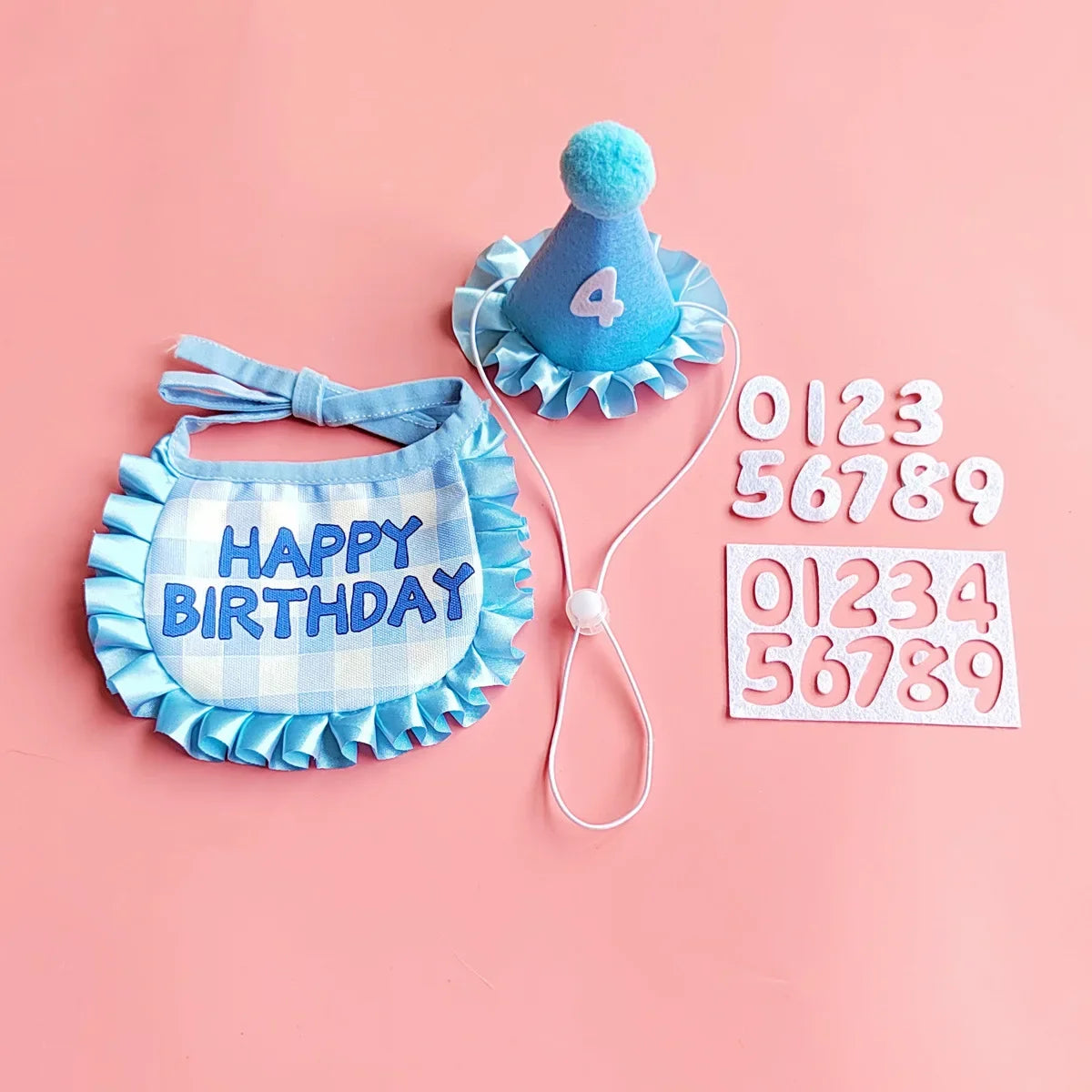 Happy Birthday Pet Party Hat and Bib Set
