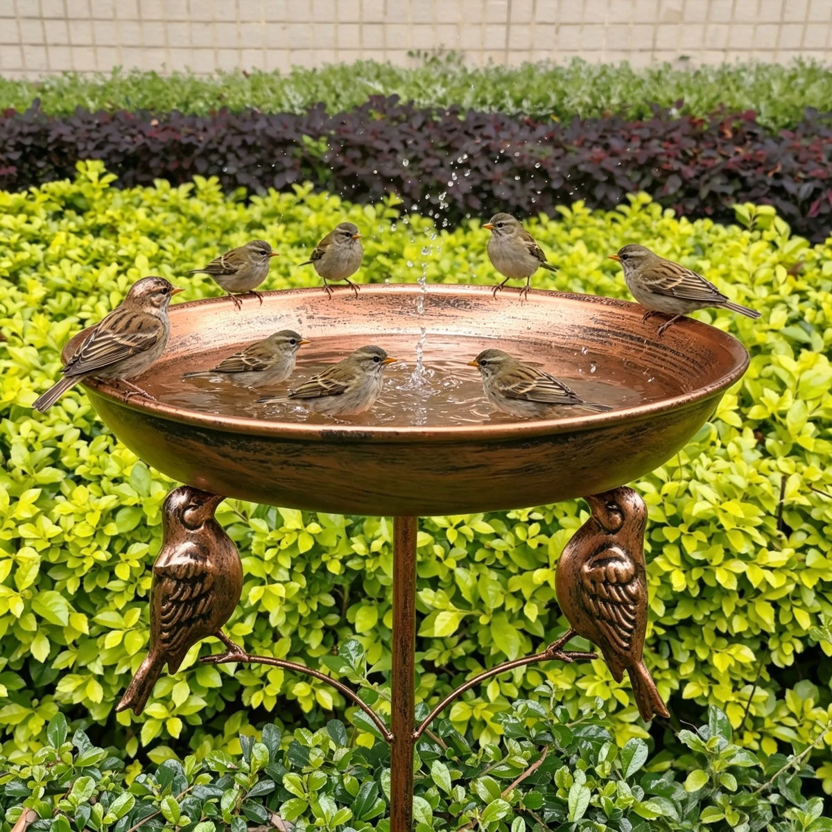 Vintage Copper Bird Bath and Feeder with Five Stable Legs