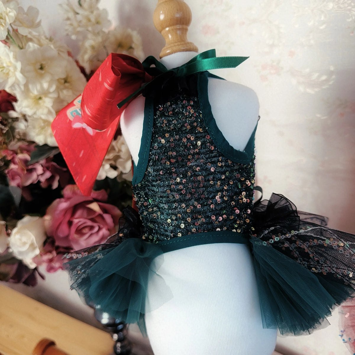 Sequin Princess Dress with Crystal Bow for Small & Medium Dogs