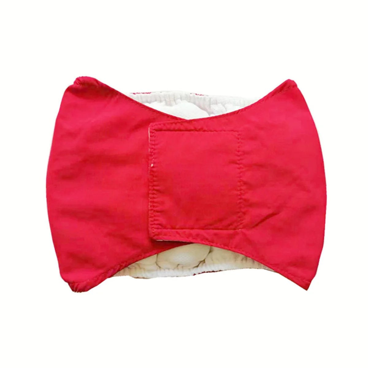 Red reusable cotton dog belly bands for male dogs with a white lining.