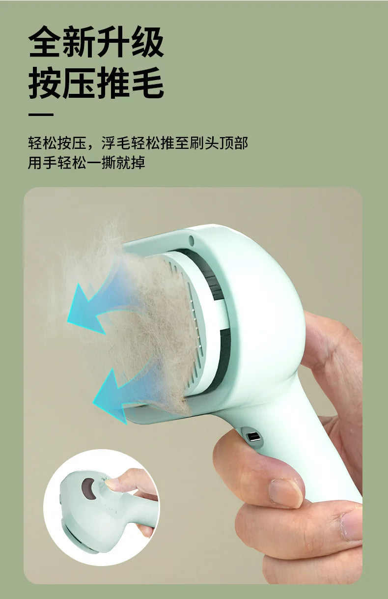 Eine Hand benutzt ein Leichtdruck-Grooming-Werkzeug, um Tierfell vom Kopf zu kämmen.