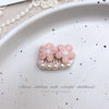 Pink Bow Pet Hair Clip with Rhinestone & Pearl Accents