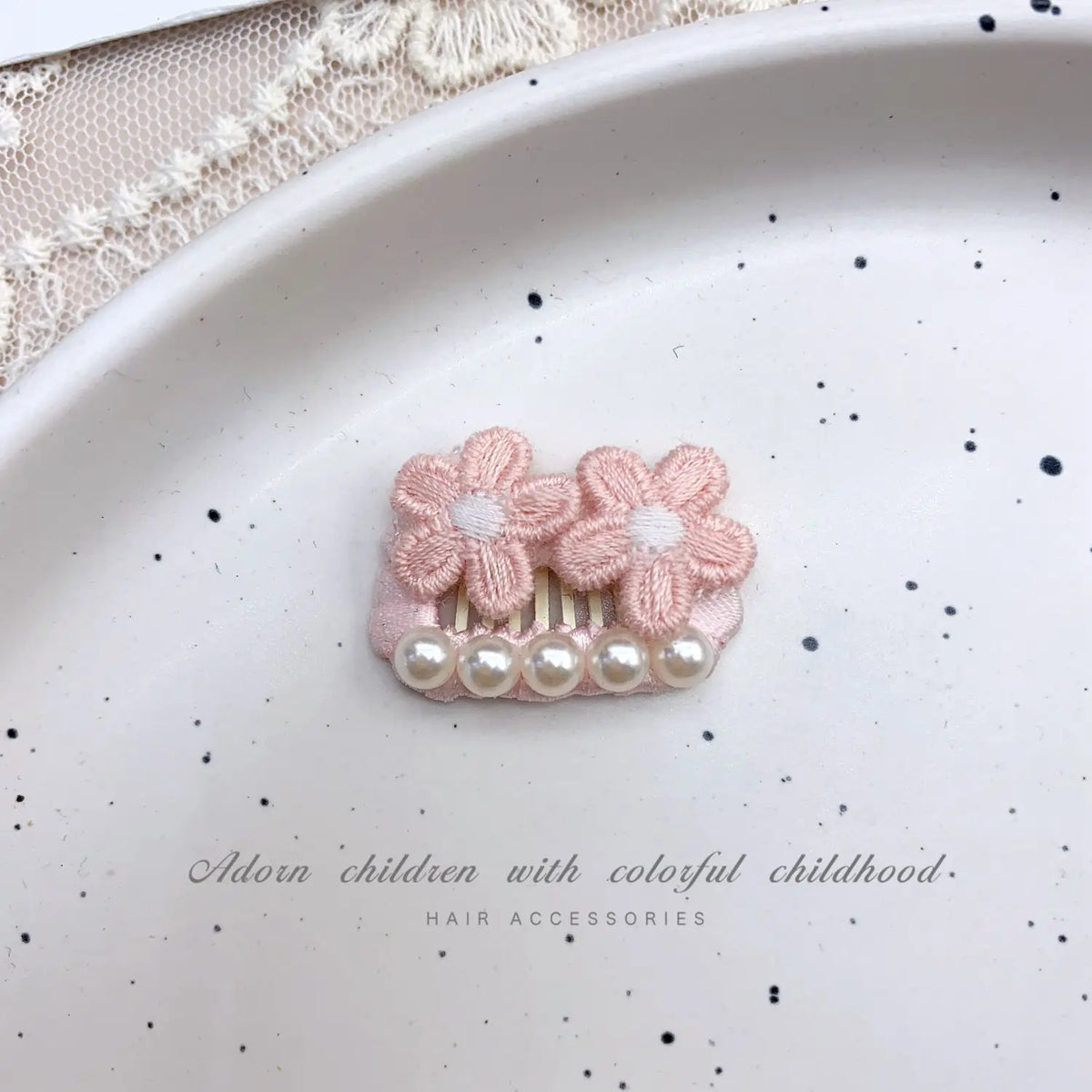 Pink Bow Pet Hair Clip with Rhinestone & Pearl Accents