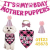 Pink paw print banner with glitter text and a fluffy white dog toy