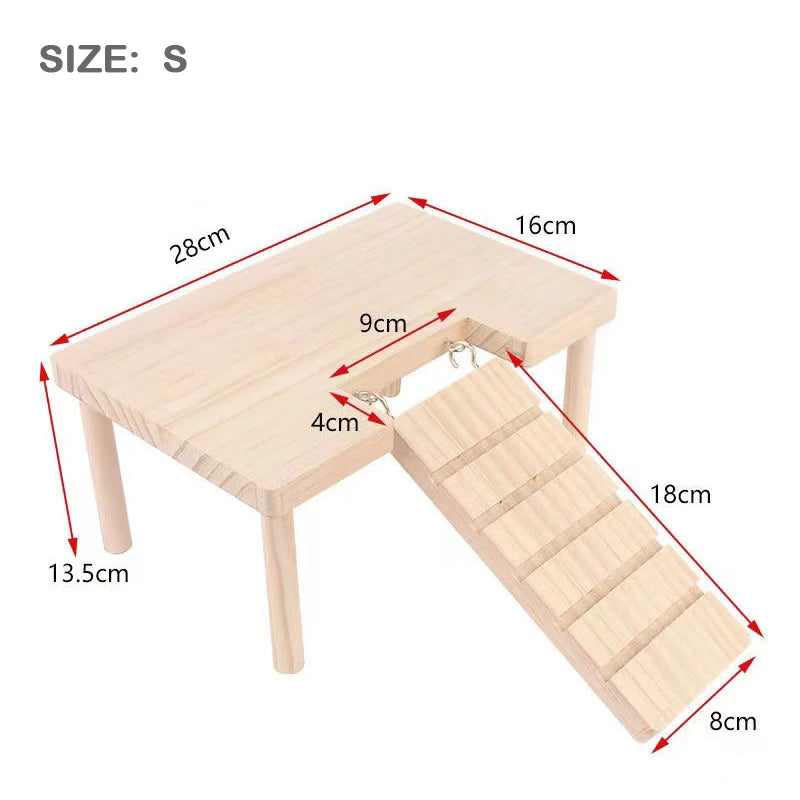 L-Shaped Wooden Hamster Platform with Stairs