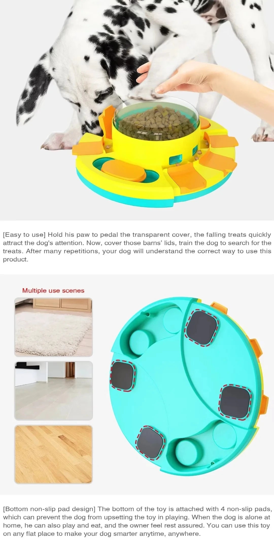 A hand is placing a piece of food into an interactive dog slow feeder puzzle toy for a dog.