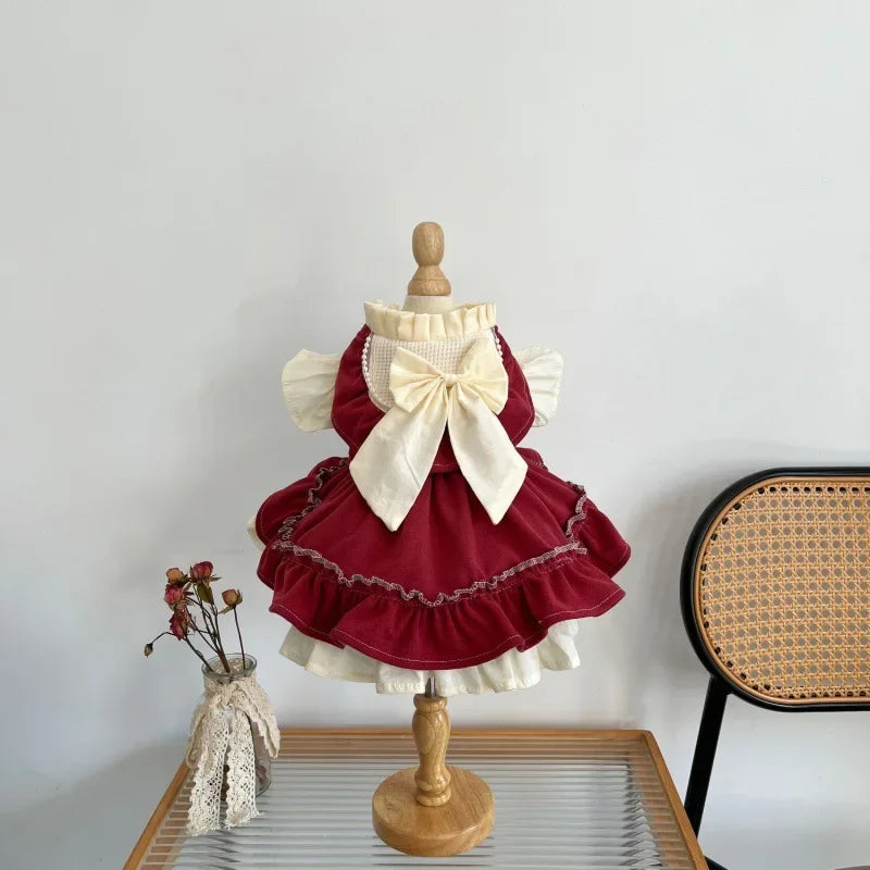 Elegant Cotton Pet Dress with Bow for Small Dogs and Cats