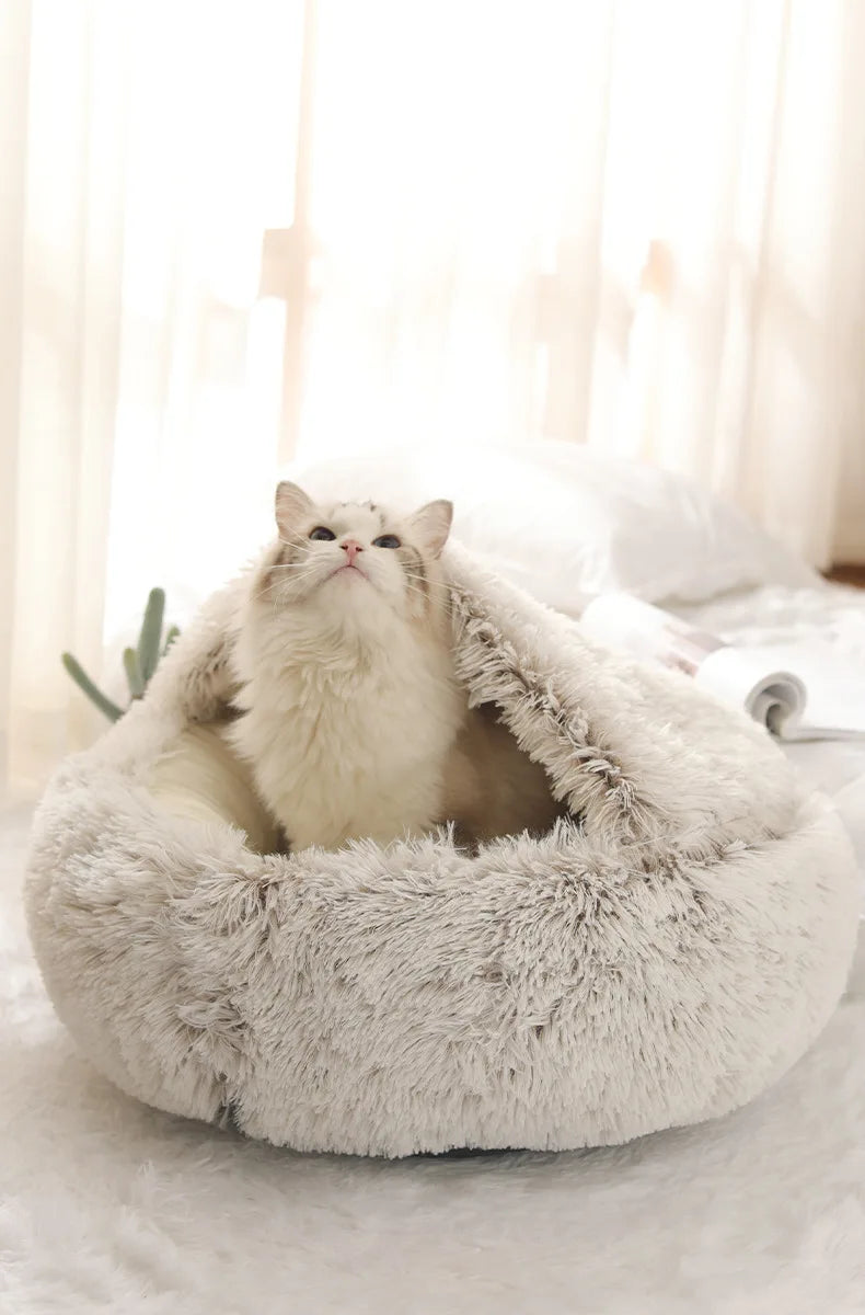 Lit Semi-Ouvert en Peluche pour Chats et Chiens