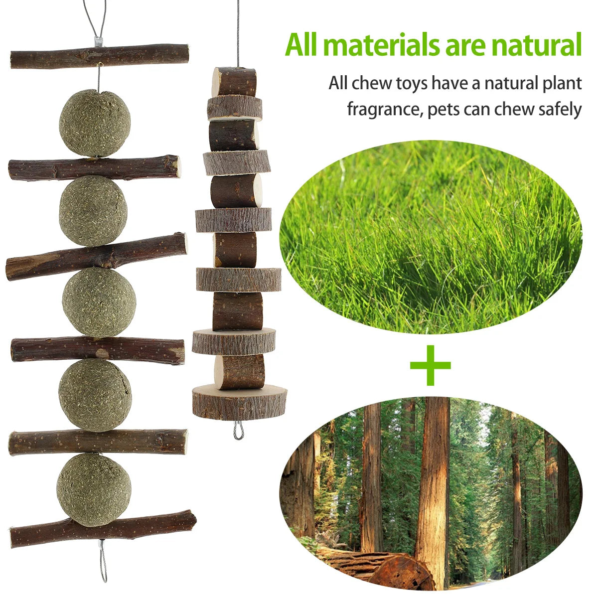 Natural Wood Chewing Toy Set for Small Pets