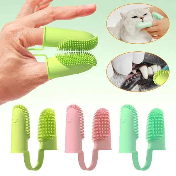Pet Two-Finger Toothbrush for Dogs and Cats
