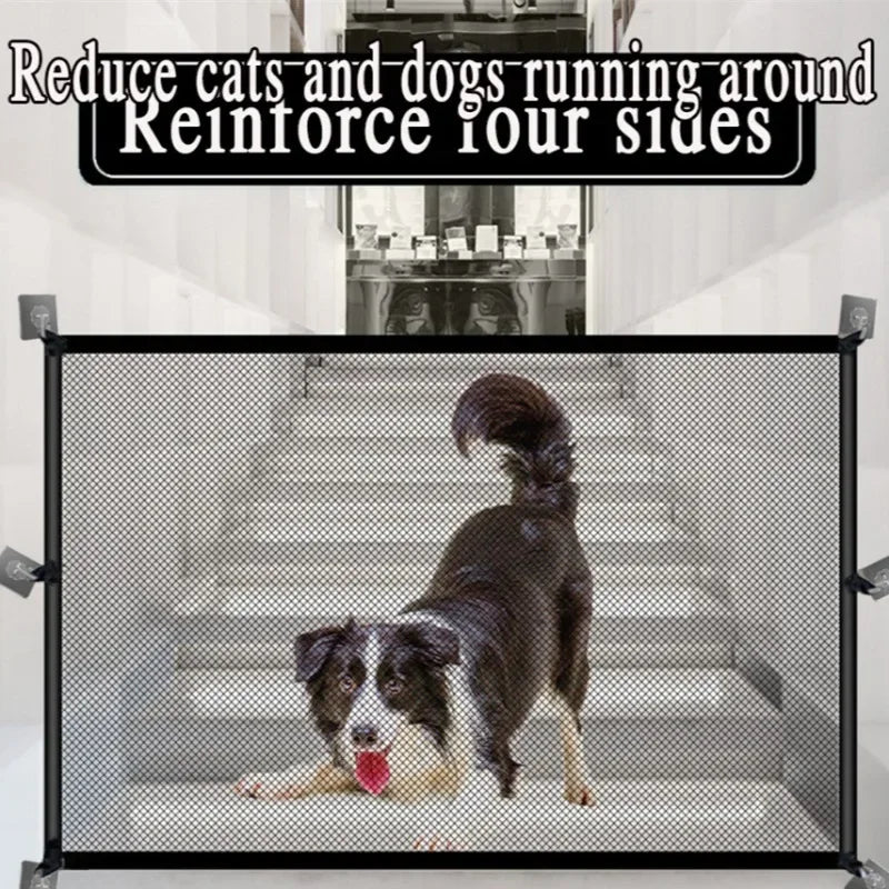 Foldable Mesh Pet Gate with Adhesive Hooks – No-Drilling Safety Barrier