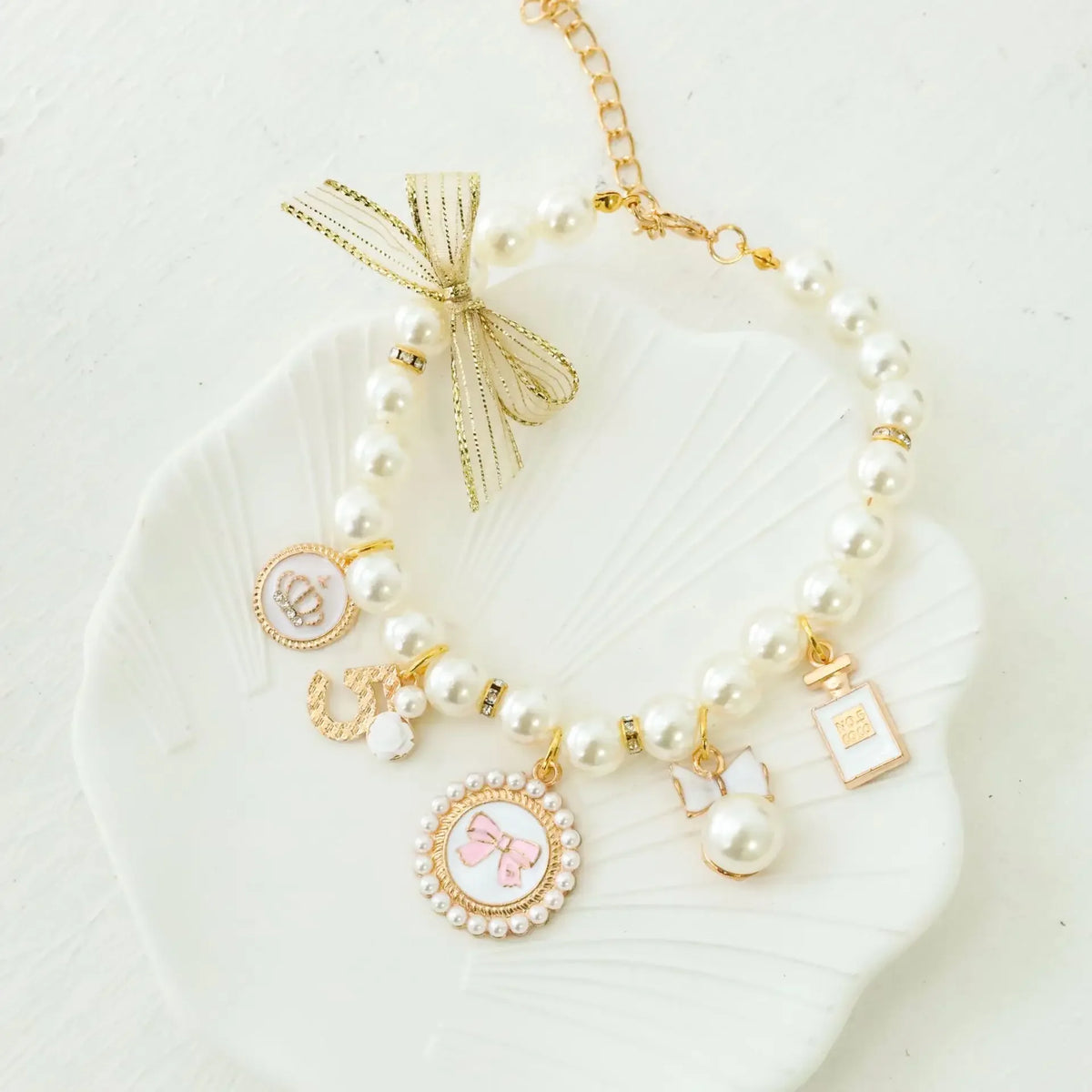 Pearl Bow Rhinestone Pet Collar for Small Dogs and Cats