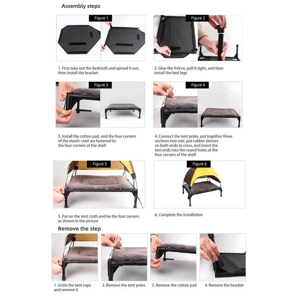 Portable Elevated Dog Bed with Canopy and Storage Bag