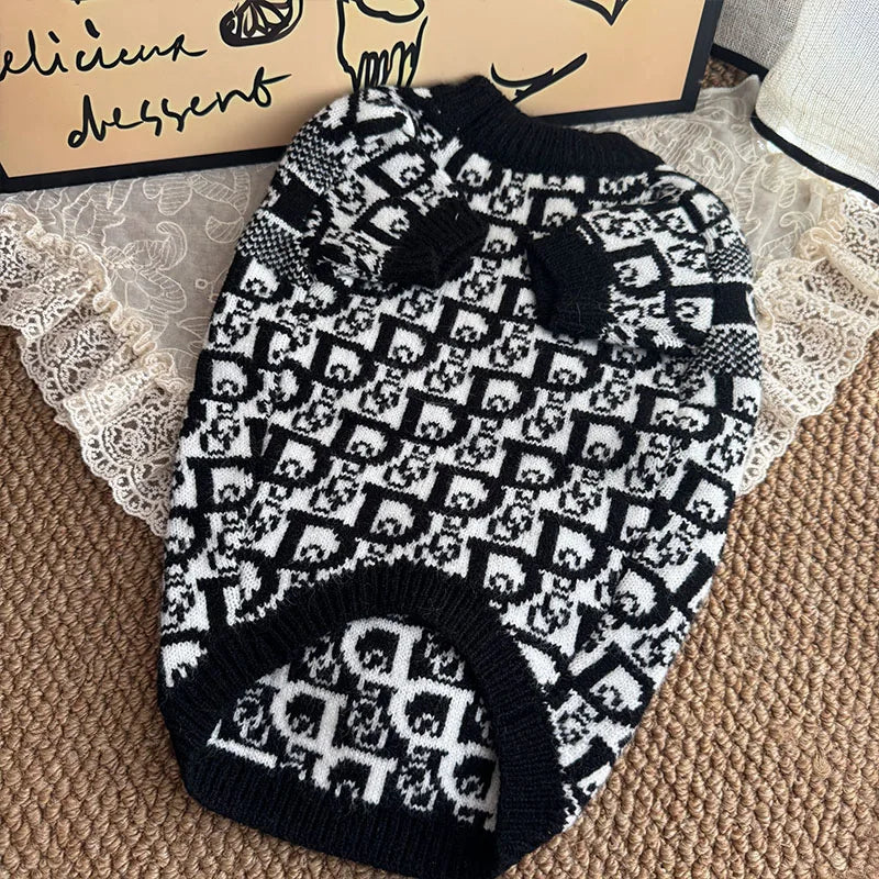 Knitted Cotton Dog Sweater with Letter Pattern