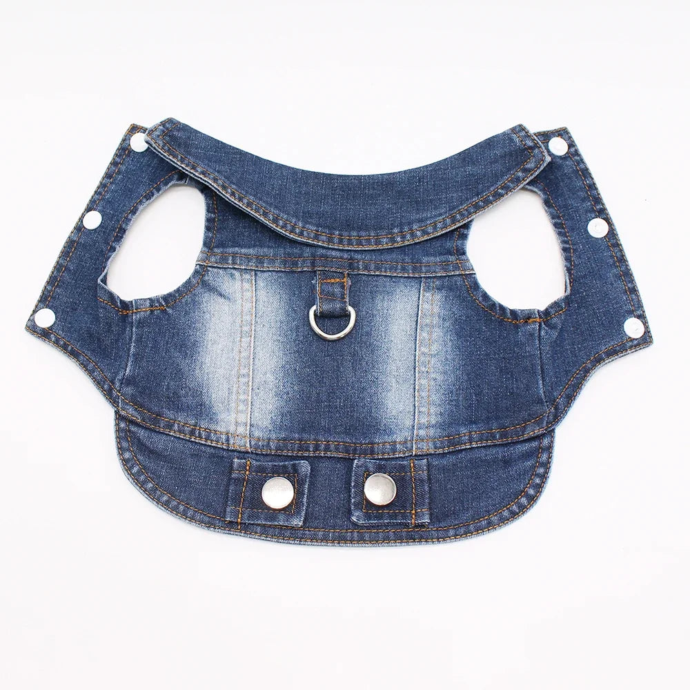 Classic Denim Dog Jacket with Harness and Leash Ring
