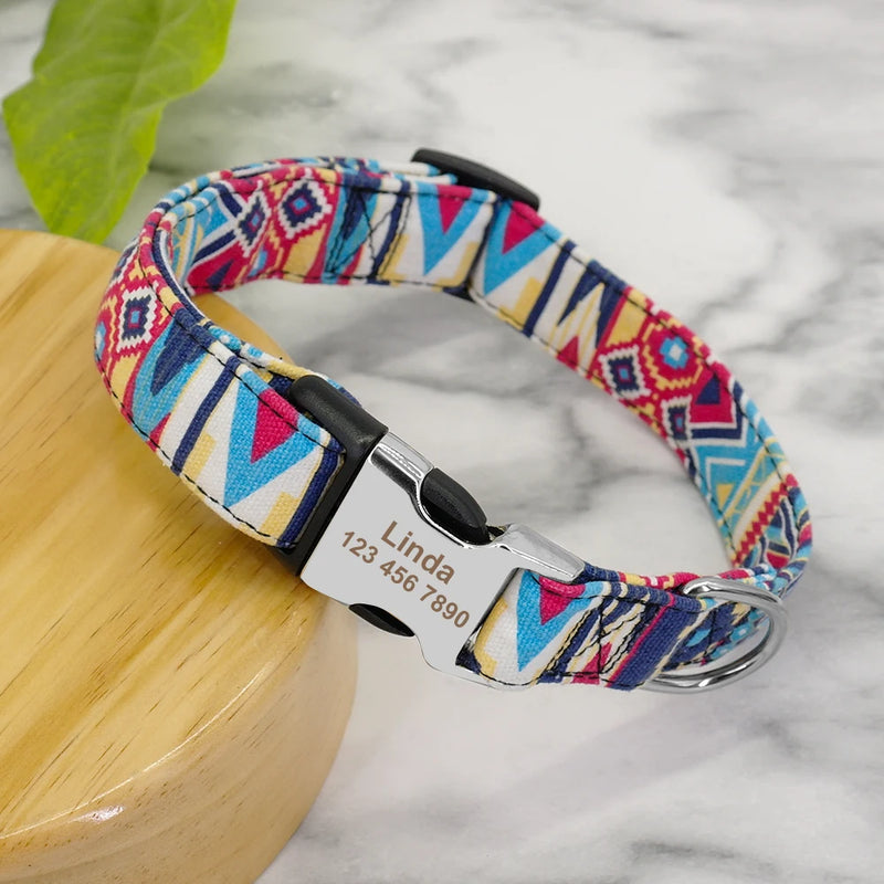 Personalisierte Nylon-Hundehalsband mit graviertem ID-Plättchen