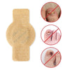 A beige waterproof nail fungus repair patch shown with three close-up images demonstrating its application.