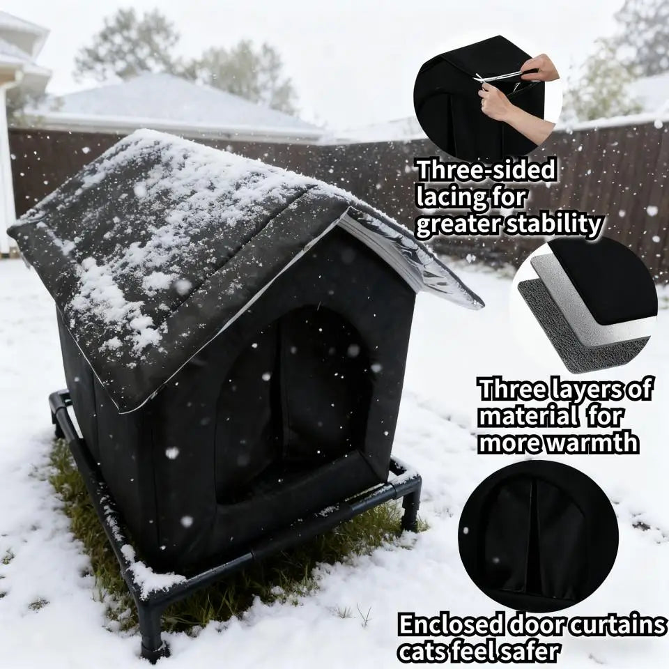 Outdoor Cat House with Heated Insulation and Raised Waterproof Base