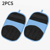 A pair of blue and black reusable pet hair removal gloves.