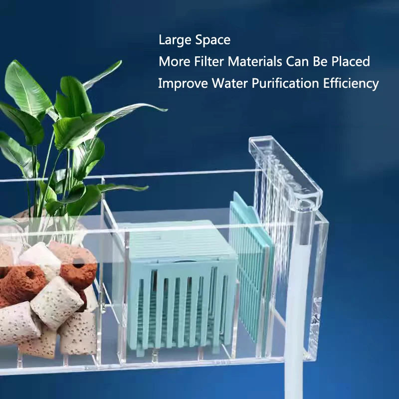 صندوق مرشح حوض السمك مثبت على الحائط مع مضخة مدمجة