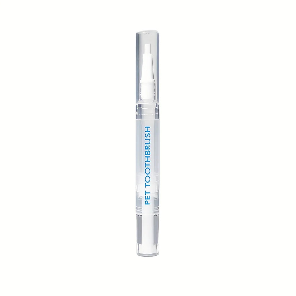 A clear glass dental cleaning pen for dogs used to remove plaque and tartar.
