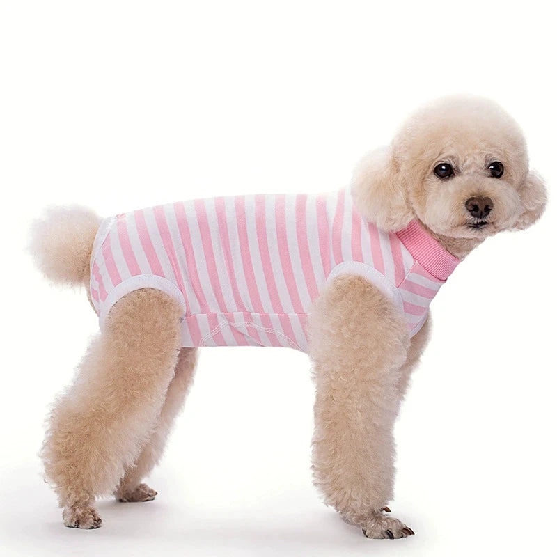 Striped Cotton Dog Recovery Suit for Post-Surgery Protection