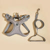 A gray comfort fit dog harness and leash set displayed against a light background.