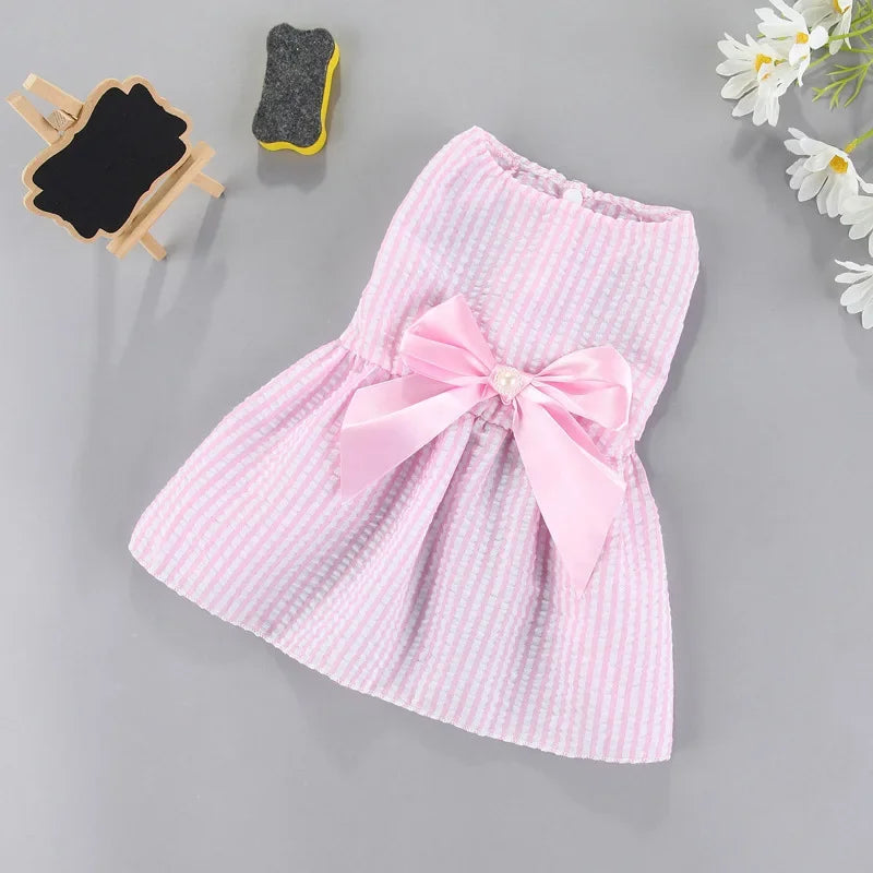 Princess-Style Summer Dog Dress with Bow for Small Breeds