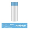 A roll of blue drawstring trash bags with handles, measuring 45x50cm.