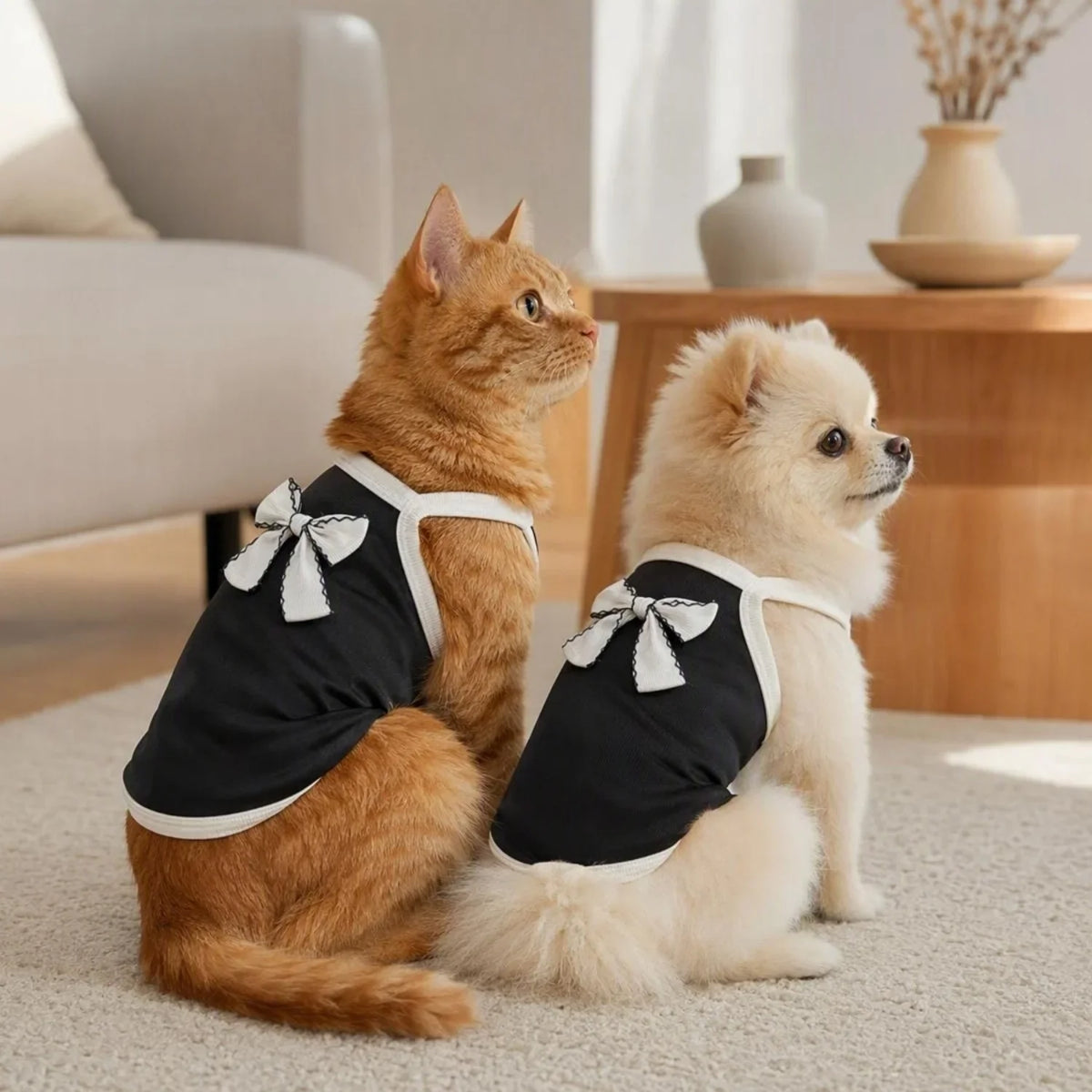 Ribbed Sleeveless Pet Vest with Bow Knot for Small Dogs and Cats