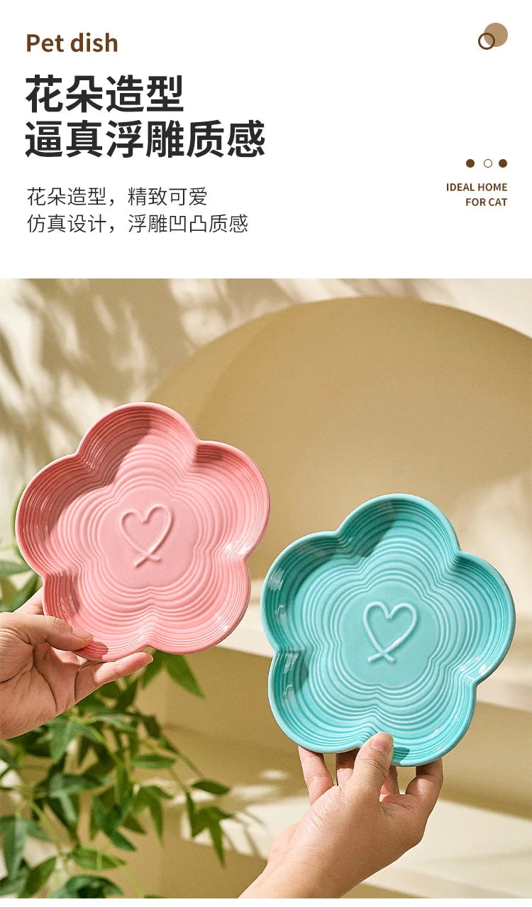 Ceramic Pet Bowl with Wood Stand – Elegant Bow Knot Design
